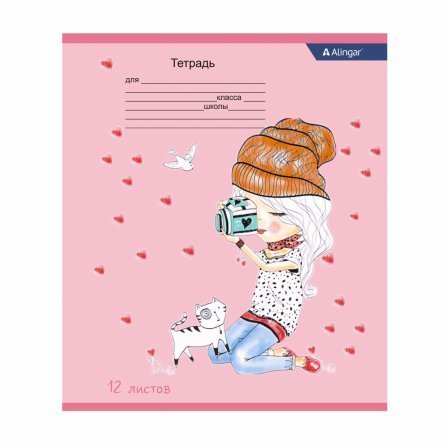 Тетрадь 12л., клетка, Alingar, скрепка, блок офсет, 100% белизна, мелованный картон (стандарт), Милые девочки , AL10323 1 Тетрадь 12л., клетка, Alingar, скрепка, блок офсет, 100% белизна, мелованный картон (стандарт), Милые девочки , AL10323