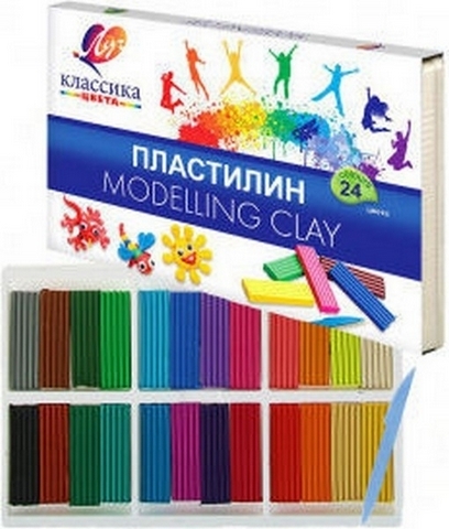 Пластилин 24 цвета 480гр Луч Классика со стеком картонная коробка 28С 1642-08 1 Пластилин 24 цвета 480гр Луч Классика со стеком картонная коробка 28С 1642-08