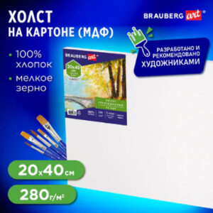 Холст на картоне 20*40см МДФ 100% хлопок 280гр BRAUBERG ART CLASSIC, 191671