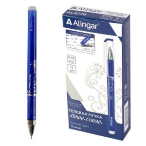 Ручка гелевая пиши-стирай Alingar, Серебряный узор , 0,5 мм, синяя, игольчатый наконечник, грип, круглый цветной пластик. корпус, 12 шт/уп., AL8774
