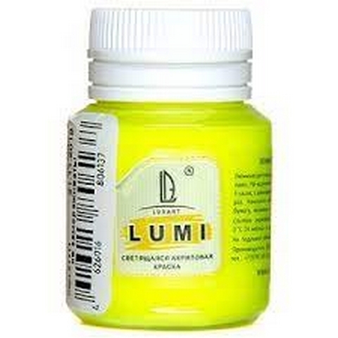 Краска акриловая Luxart Lumi 20мл светящаяся жёлтый люминесцентный 1 Краска акриловая Luxart Lumi 20мл светящаяся жёлтый люминесцентный
