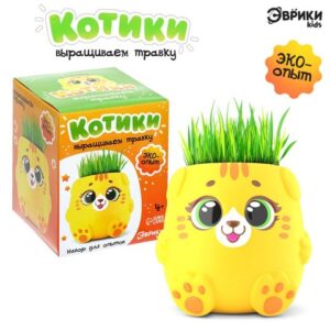 Набор для опытов Котики. Выращиваем травку , жёлтый горшочек, 9415588