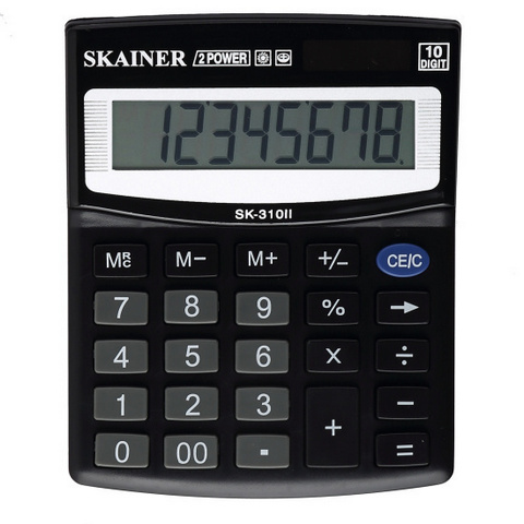 Калькулятор настольный 10 разрядов Skainer SK-310II, 100*124*32мм, двойное питание, черный 1 Калькулятор настольный 10 разрядов Skainer SK-310II, 100*124*32мм, двойное питание, черный