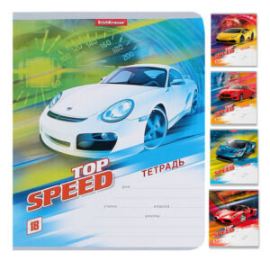 Тетрадь 18л., клетка, Erich Krause Top speed , скрепка, мелованный картон, 5 дизайнов