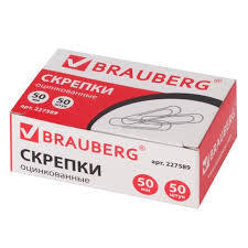 Скрепки 50мм Brauberg, оцинкованные, 50 шт., в картонной коробке, 227589 1 Скрепки 50мм Brauberg, оцинкованные, 50 шт., в картонной коробке, 227589