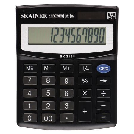 Калькулятор настольный 12 разрядов SKAINER SK-312II двойное питание 100*124*32мм черный 1 Калькулятор настольный 12 разрядов SKAINER SK-312II двойное питание 100*124*32мм черный