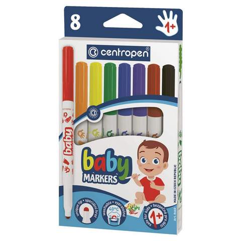 Фломастеры Centropen Baby markers , 08цв., утолщенные, смываемые, картон, европодвес 1 Фломастеры Centropen Baby markers , 08цв., утолщенные, смываемые, картон, европодвес