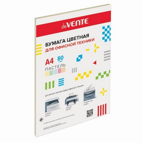 Бумага deVente интенсив/пастель А4 80г/м2 500л ассорти, 10цв 1 Бумага deVente интенсив/пастель А4 80г/м2 500л ассорти, 10цв
