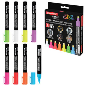 Маркеры меловые CHALK LIQUID MARKER, НЕОН, НАБОР 8 ЦВЕТОВ, 3 мм, стираемые, BRAUBERG CHALK , 152597
